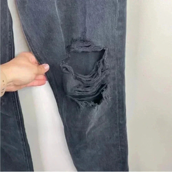 AGOLDE Black Lana Mid Rise Distressed Straight Leg Jean - Picture 8 of 12